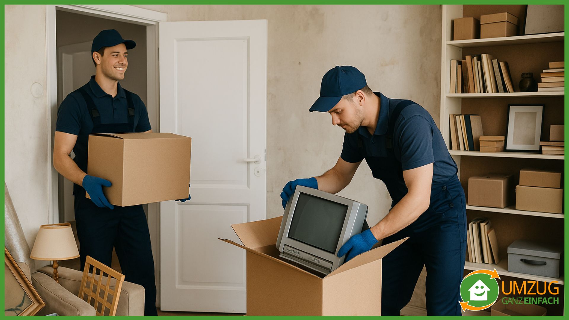 Zwei Umzugsmitarbeiter bei einer Entrümpelung.