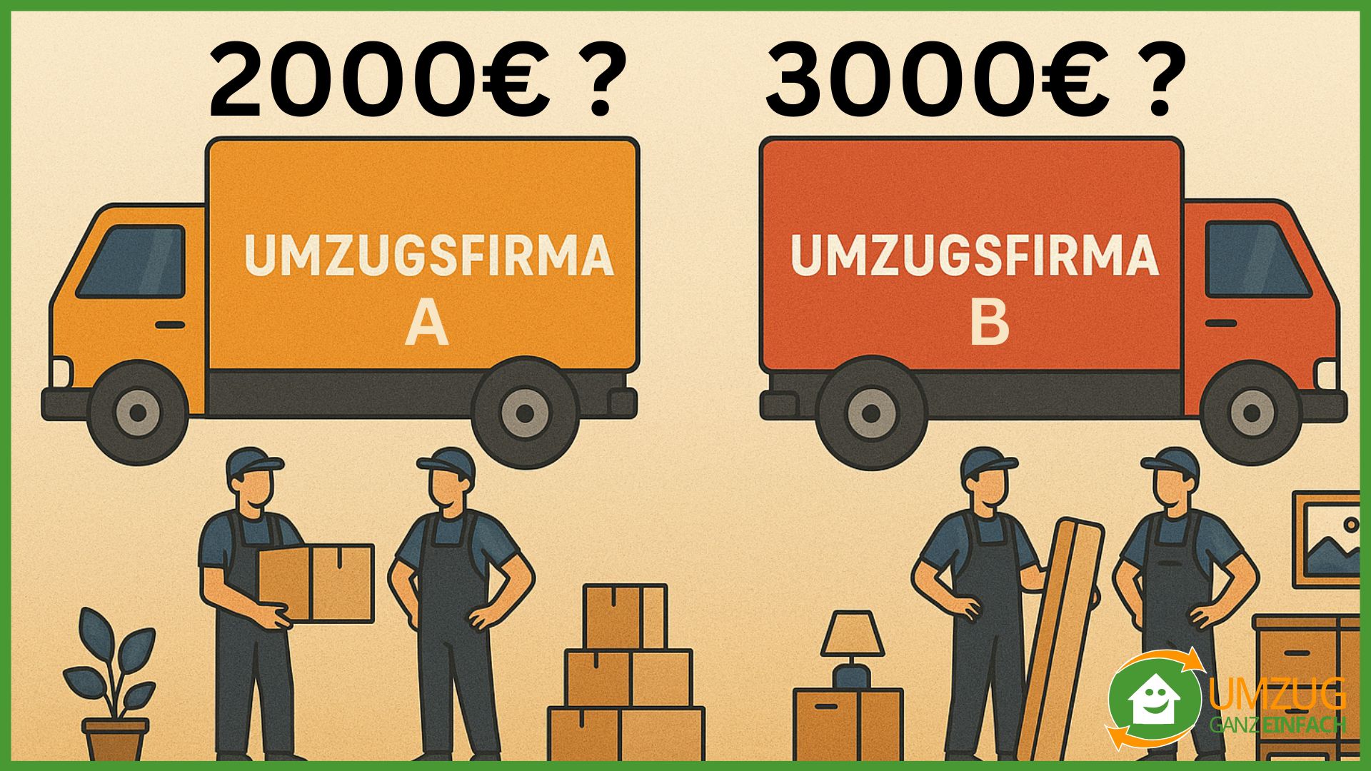Illustration, in der die Kosten von zwei Umzugsunternehmen verglichen wird.