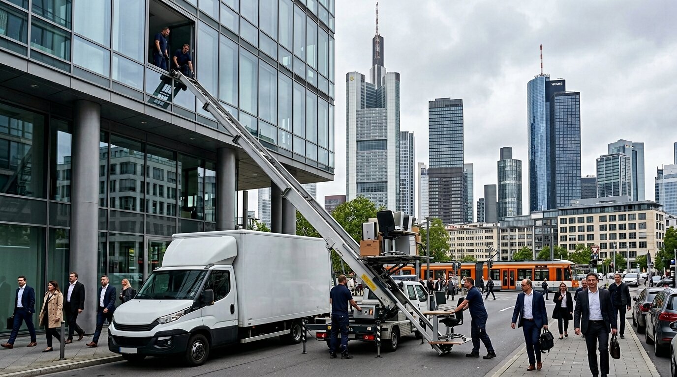 Frankfurt Firmenumzug im Bankenviertel mit Möbellift