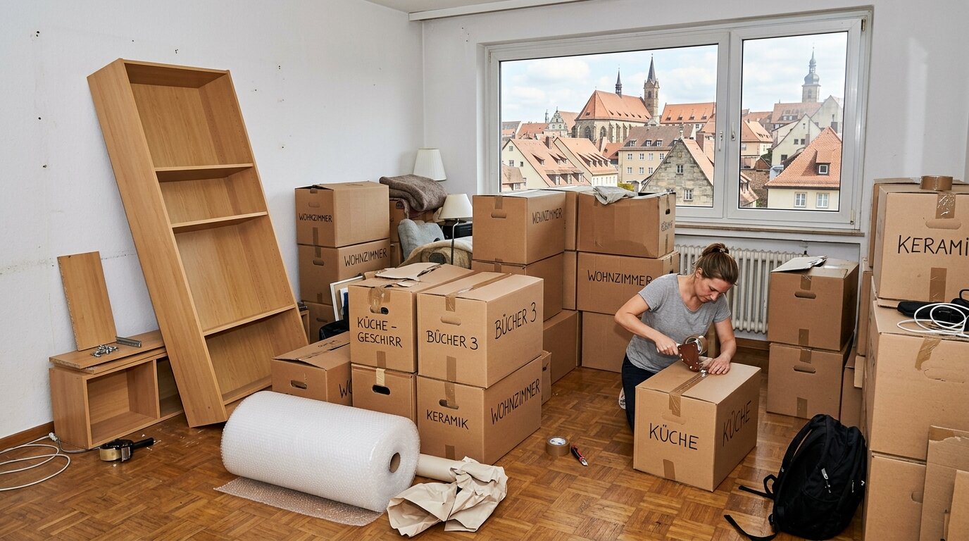 Umzugskartons in Würzburger Wohnung
