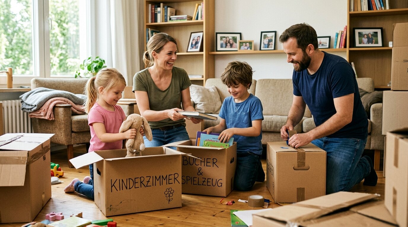 Eltern beim Packen mit den Kindern